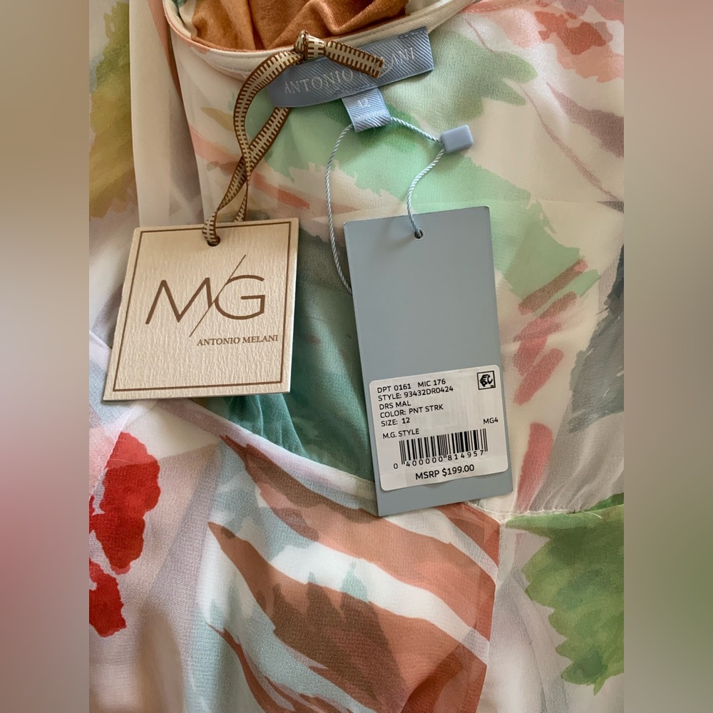 Antonio Melani M.G Style Mal Paint Streak Envelope Neckline Cap Sleeve Dress NWT - Picture 11 of 13